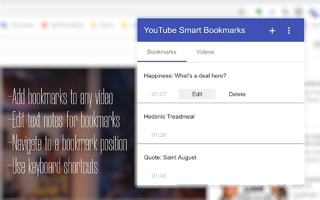 Smart Bookmarks for YouTube: Productivity Up  from Chrome web store to be run with OffiDocs Chromium online