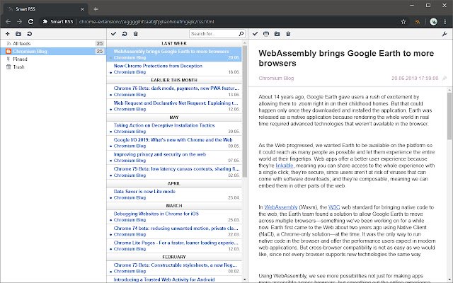 Smart RSS  from Chrome web store to be run with OffiDocs Chromium online