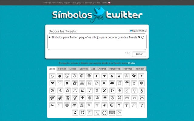 Símbolos Twitter  from Chrome web store to be run with OffiDocs Chromium online