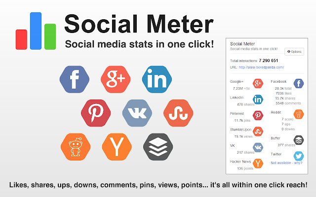 Social Meter  from Chrome web store to be run with OffiDocs Chromium online