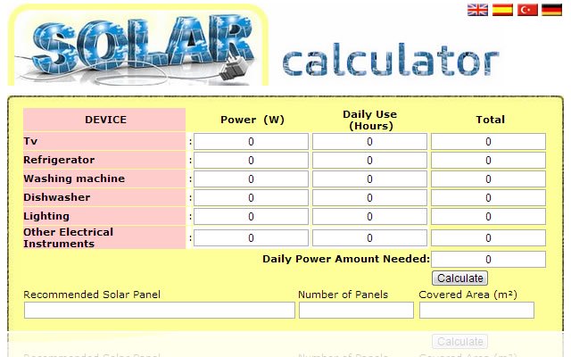 Solar Energy Calculator  from Chrome web store to be run with OffiDocs Chromium online