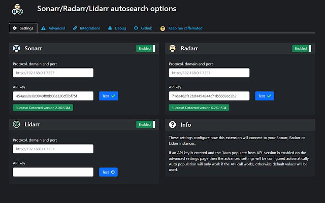 La recherche automatique Sonarr/Radarr/Lidarr à partir de la boutique en ligne Chrome doit être exécutée avec OffiDocs Chromium en ligne