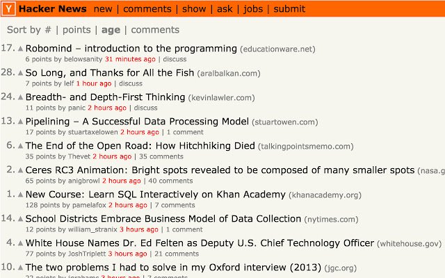 Sort Hacker News  from Chrome web store to be run with OffiDocs Chromium online