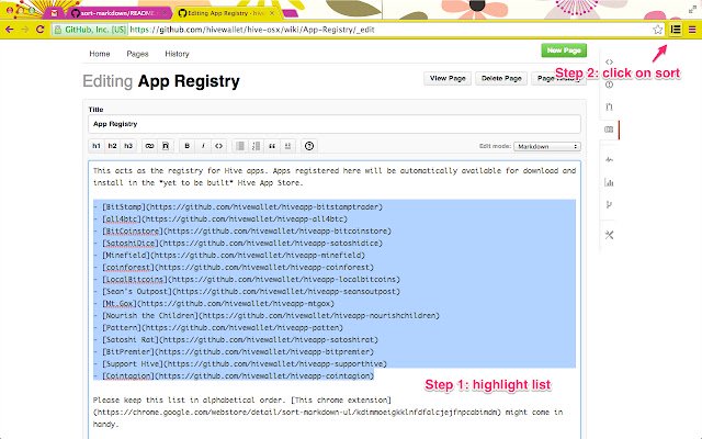 Sort Markdown List  from Chrome web store to be run with OffiDocs Chromium online