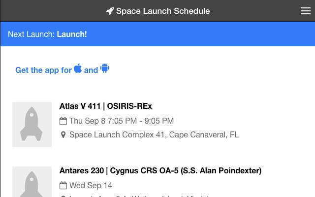 Space Launch Schedule  from Chrome web store to be run with OffiDocs Chromium online