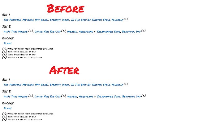 افزونه Spaffnerds Better Setlist Notes از فروشگاه وب کروم برای اجرا با OffiDocs Chromium به صورت آنلاین