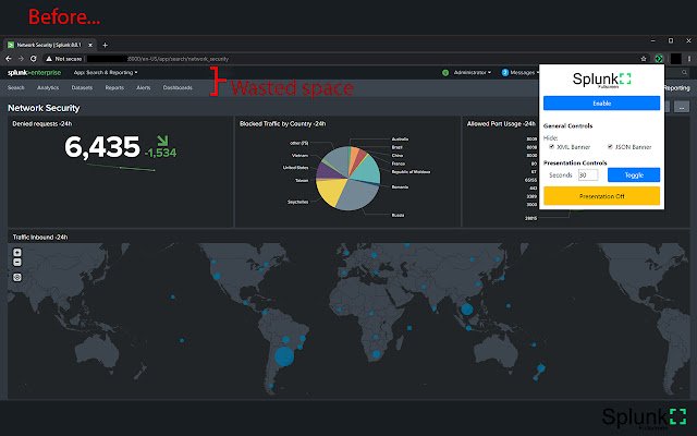 Splunk Fullscreen  from Chrome web store to be run with OffiDocs Chromium online