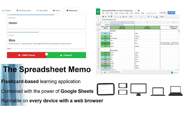 Spreadsheet Memo  from Chrome web store to be run with OffiDocs Chromium online