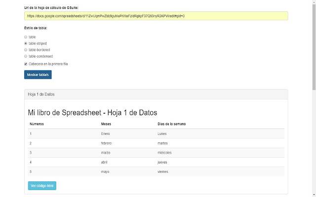 Spreadsheet to HTML mit Bootstrap aus dem Chrome-Webshop, um mit OffiDocs Chromium online ausgeführt zu werden