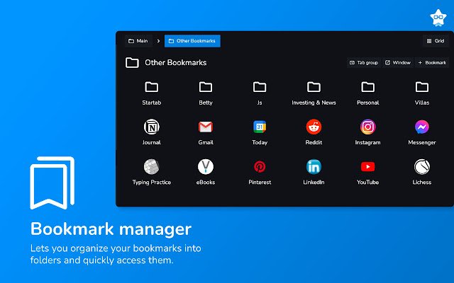 Startab Bookmark Manager  from Chrome web store to be run with OffiDocs Chromium online