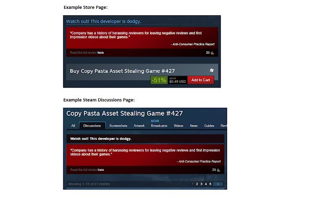 Chrome web mağazasından Steam Dodgy Developer Warner, çevrimiçi OffiDocs Chromium ile çalıştırılacak