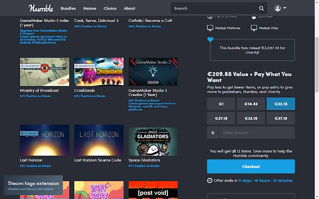 Thẻ Steam cho Humble Bundle từ cửa hàng Chrome trực tuyến sẽ chạy với OffiDocs Chrome trực tuyến