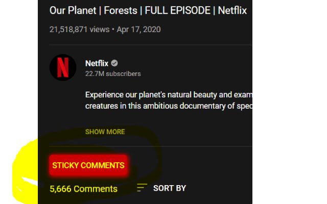 Sticky youtube comments  from Chrome web store to be run with OffiDocs Chromium online