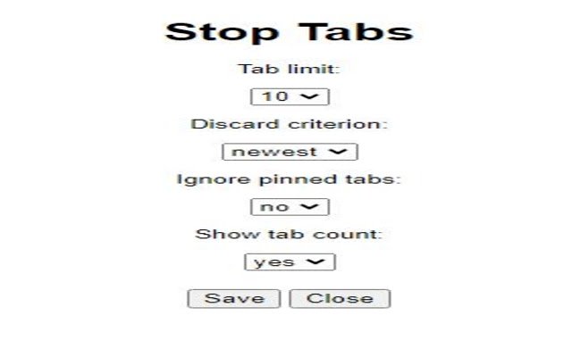 Stop Tabs 10  from Chrome web store to be run with OffiDocs Chromium online