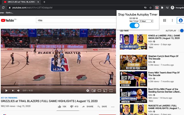 Stop Youtube Autoplay Timer  from Chrome web store to be run with OffiDocs Chromium online