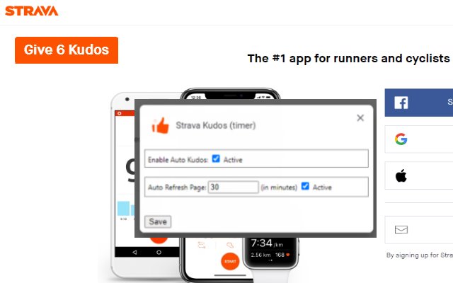 Chrome 网上商店的 Strava Kudos（计时器）将与 OffiDocs Chromium 在线运行