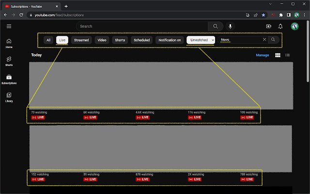 Filtro de alimentación de suscripción para YouTube de Chrome web store para ejecutarse con OffiDocs Chromium en línea