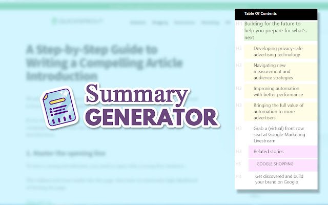 Summary Generator از فروشگاه وب Chrome برای اجرا با OffiDocs Chromium به صورت آنلاین