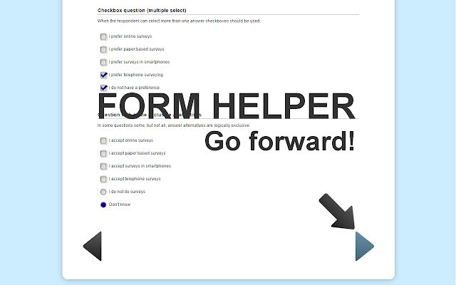 Survey helper go forward!  from Chrome web store to be run with OffiDocs Chromium online