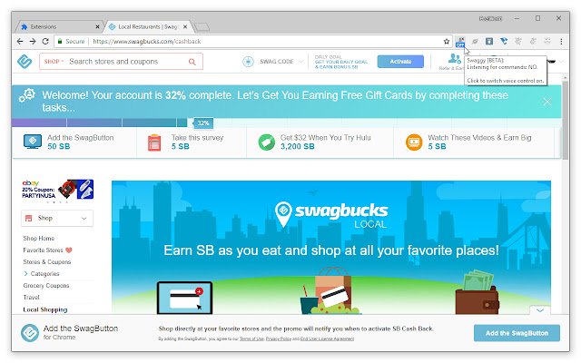 Swaggy [BETA] – Swagbucks قابل دسترسی تر از فروشگاه وب Chrome که با OffiDocs Chromium آنلاین اجرا می شود