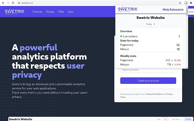 Swetrix  from Chrome web store to be run with OffiDocs Chromium online