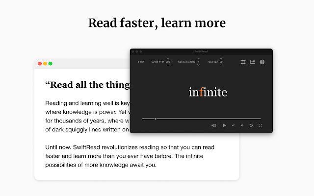 SwiftRead leia mais rápido, aprenda mais na Chrome Web Store para ser executado com OffiDocs Chromium online