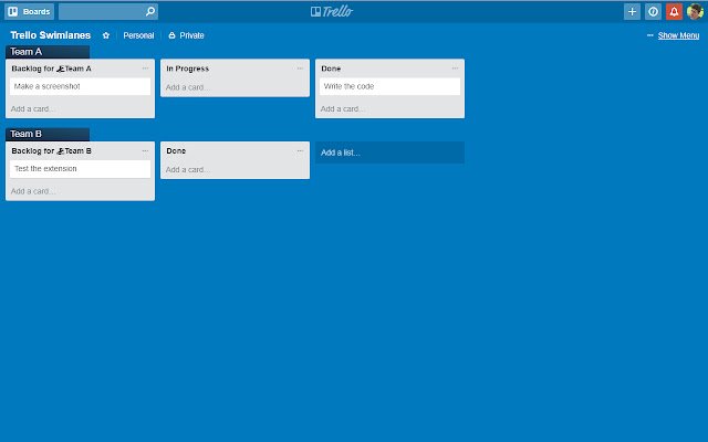 Swimlanes для Trello з веб-магазину Chrome, який буде запущено за допомогою OffiDocs Chromium онлайн