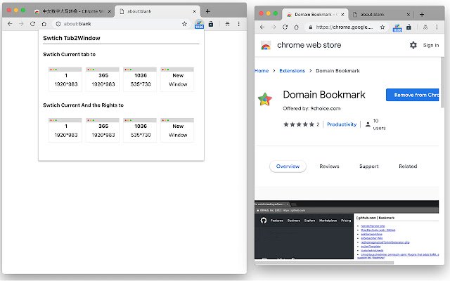 Swtich Tab2Window  from Chrome web store to be run with OffiDocs Chromium online