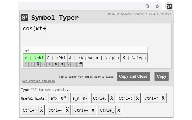 Symbol Typer Write Math and Symbols Easily  from Chrome web store to be run with OffiDocs Chromium online