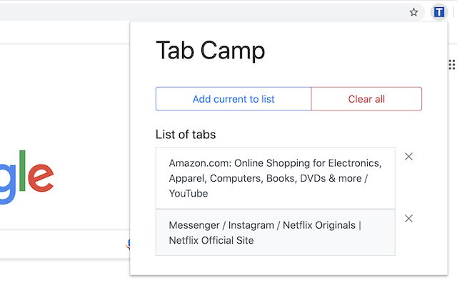 Tab Camp  from Chrome web store to be run with OffiDocs Chromium online