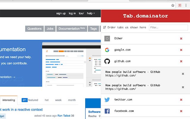 Tab.Domainator de la tienda web de Chrome se ejecutará con OffiDocs Chromium en línea