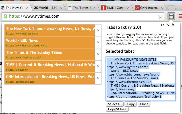 TabsToTxt  from Chrome web store to be run with OffiDocs Chromium online
