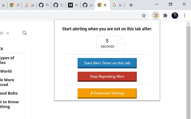 Tab timer alert  from Chrome web store to be run with OffiDocs Chromium online