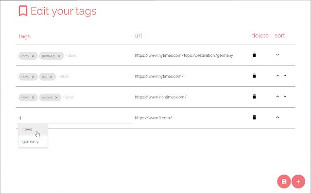 Tags for Webpages  from Chrome web store to be run with OffiDocs Chromium online