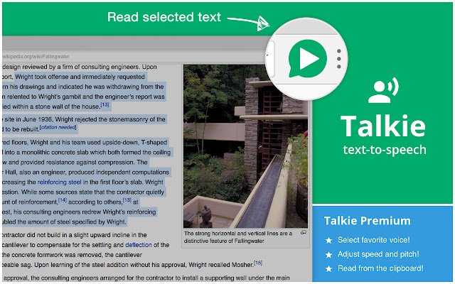 Talkie: متن به گفتار، بسیاری از زبان ها! از فروشگاه وب Chrome با OffiDocs Chromium به صورت آنلاین اجرا شود