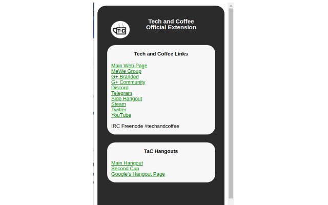 Tech and Coffee Official Extension  from Chrome web store to be run with OffiDocs Chromium online