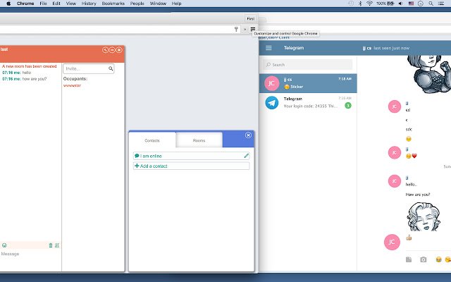 Telegram and Jabber, XMPP Messenger  from Chrome web store to be run with OffiDocs Chromium online