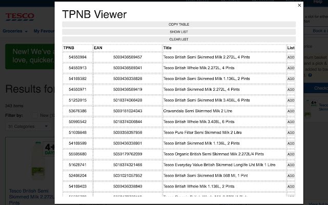 Tesco Groceries TPNB Viewer  from Chrome web store to be run with OffiDocs Chromium online