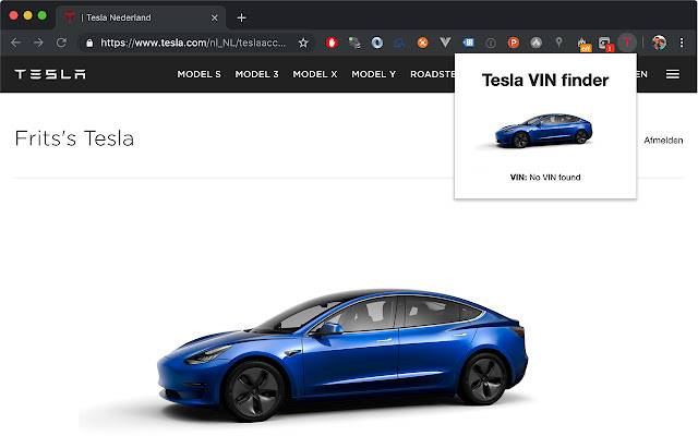 Le chercheur de VIN Tesla de la boutique en ligne Chrome sera exécuté avec OffiDocs Chromium en ligne