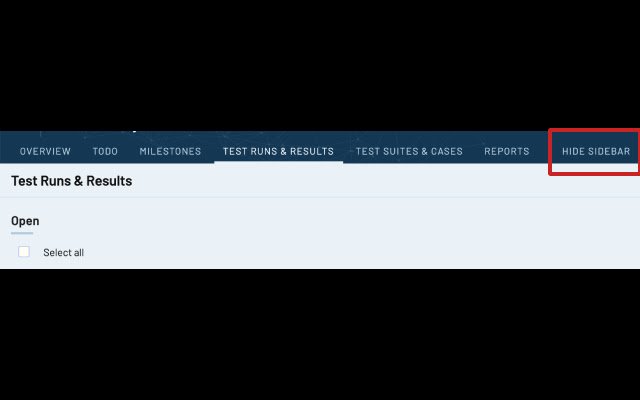 TestRail Sidebar Hider  from Chrome web store to be run with OffiDocs Chromium online