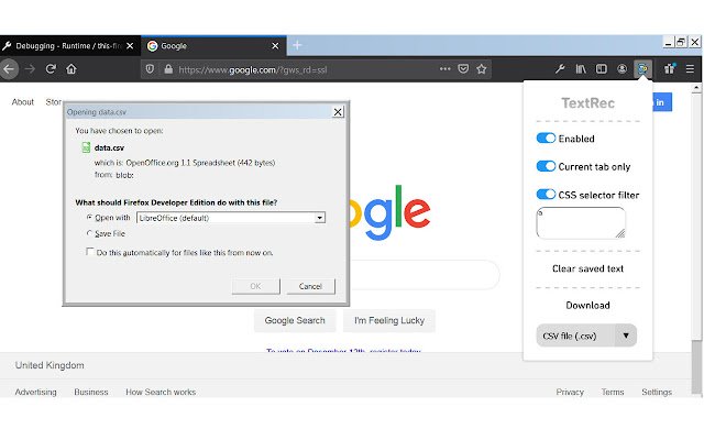 TextRec ze sklepu internetowego Chrome do uruchomienia z OffiDocs Chromium online