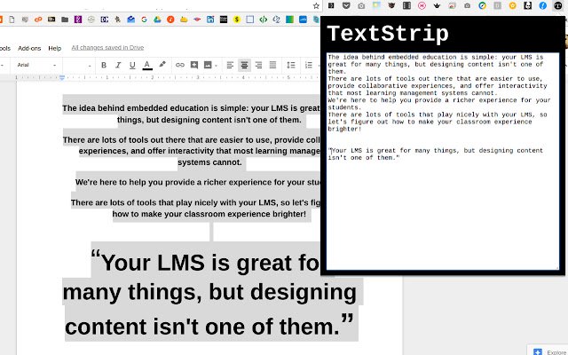 TextStrip  from Chrome web store to be run with OffiDocs Chromium online