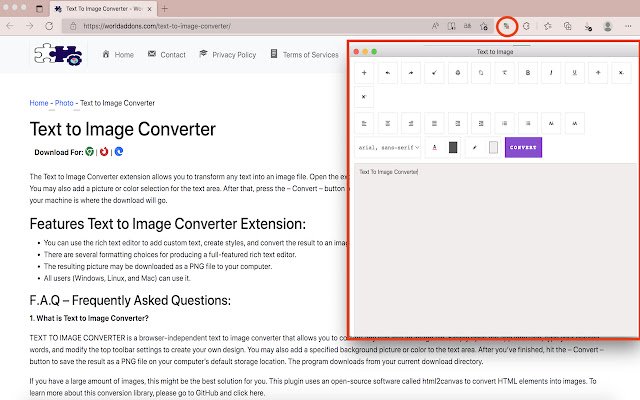 Text to Image Converter  from Chrome web store to be run with OffiDocs Chromium online