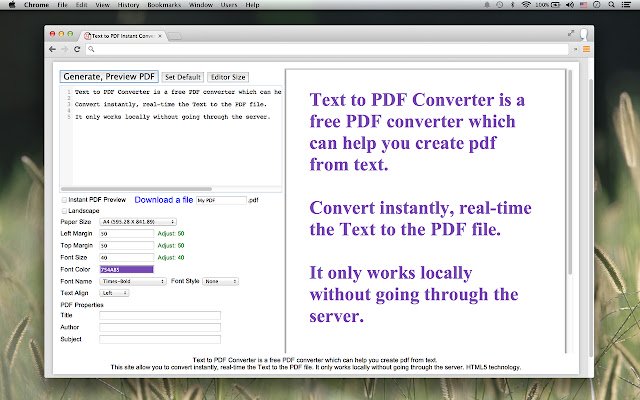 Convertitore istantaneo da testo a PDF dal Chrome Web Store da eseguire con OffiDocs Chromium online