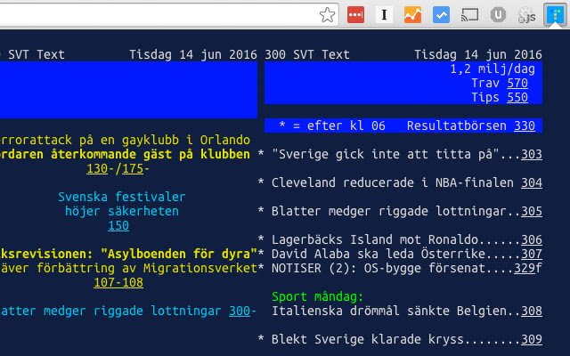 TextTV.nu nyheter från SVT Text  from Chrome web store to be run with OffiDocs Chromium online