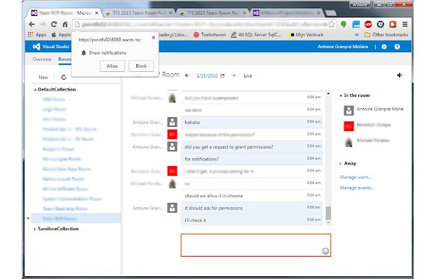 TFS 2015 Team Room Notifications  from Chrome web store to be run with OffiDocs Chromium online