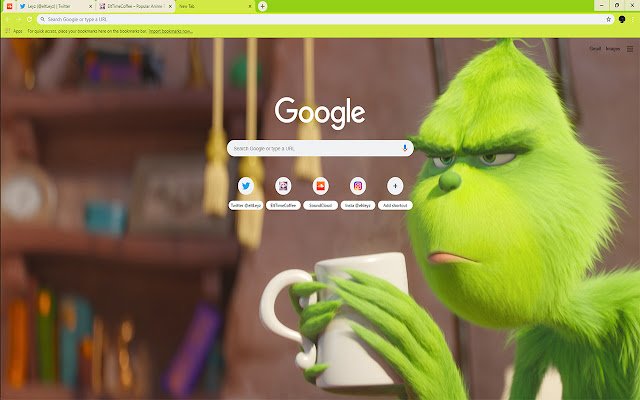 The Grinch | SAD mood with a cup of Coffee  from Chrome web store to be run with OffiDocs Chromium online