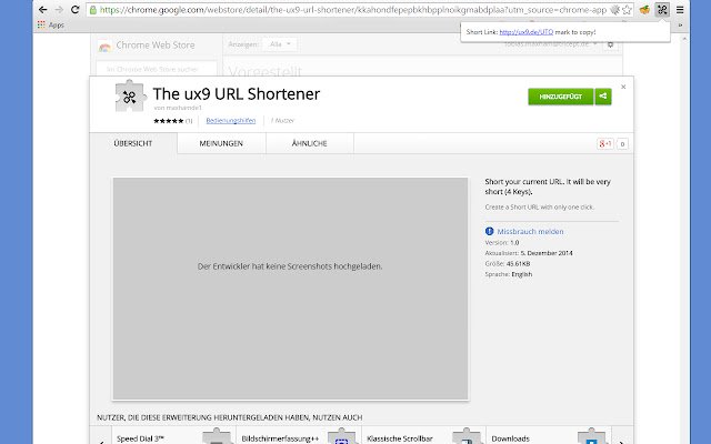 The ux9 URL Shortener  from Chrome web store to be run with OffiDocs Chromium online