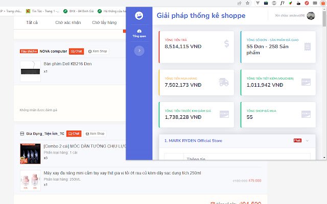 Thống kê chi tiêu shopee  from Chrome web store to be run with OffiDocs Chromium online