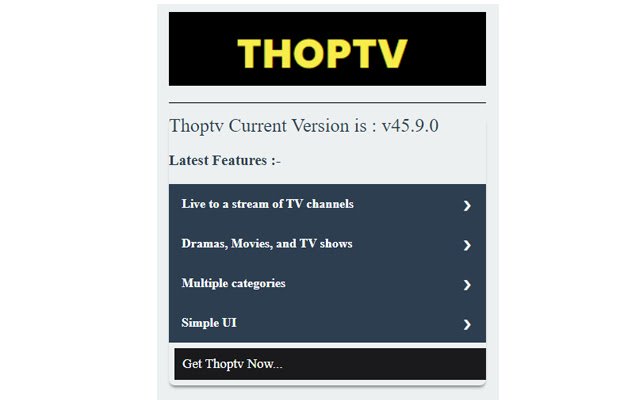 Thoptv برای رایانه از فروشگاه وب Chrome با OffiDocs Chromium به صورت آنلاین اجرا می شود